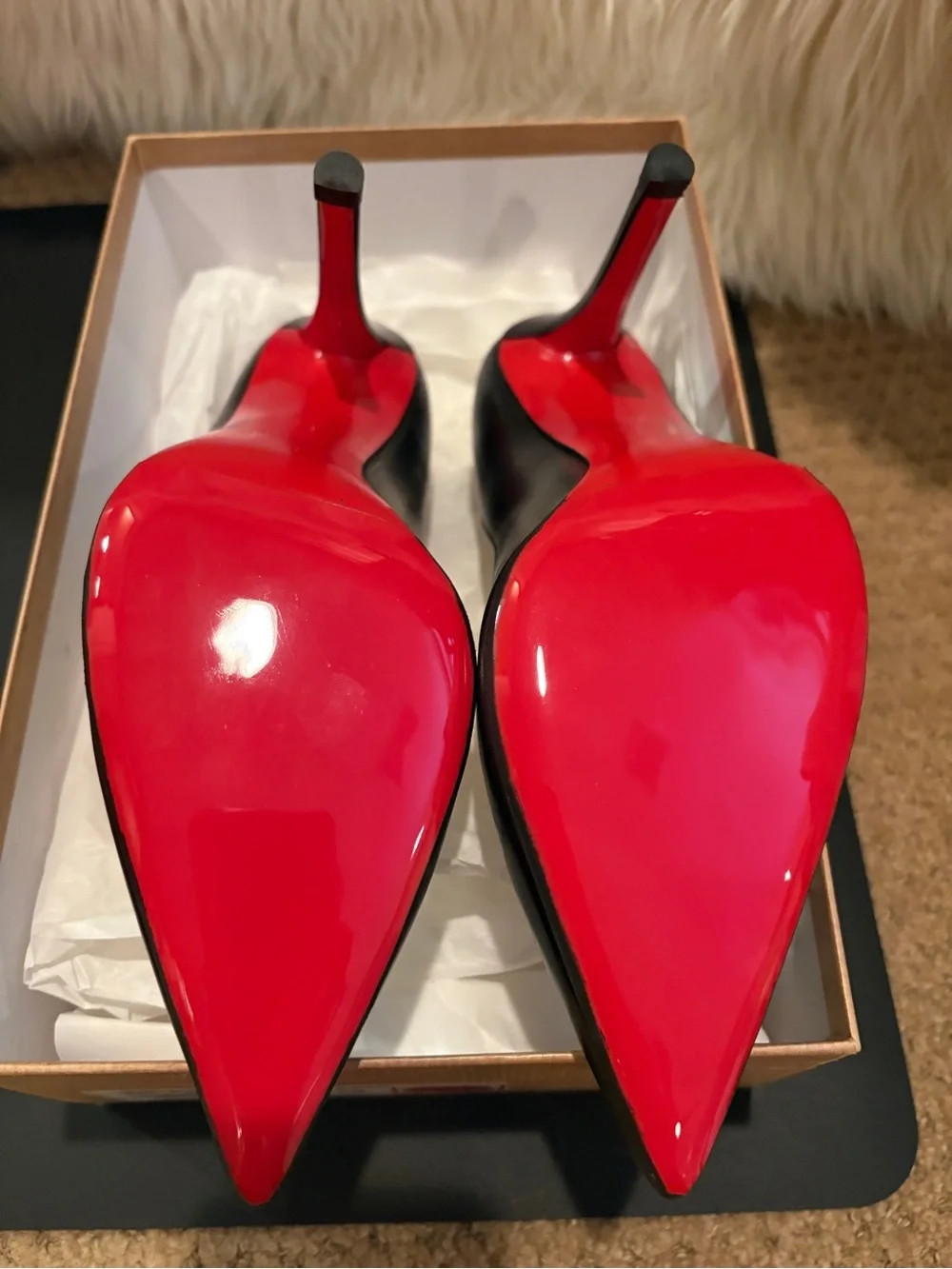 Christian Louboutin Black Leather Pointed-Toe Stiletto Pumps with Red Soles